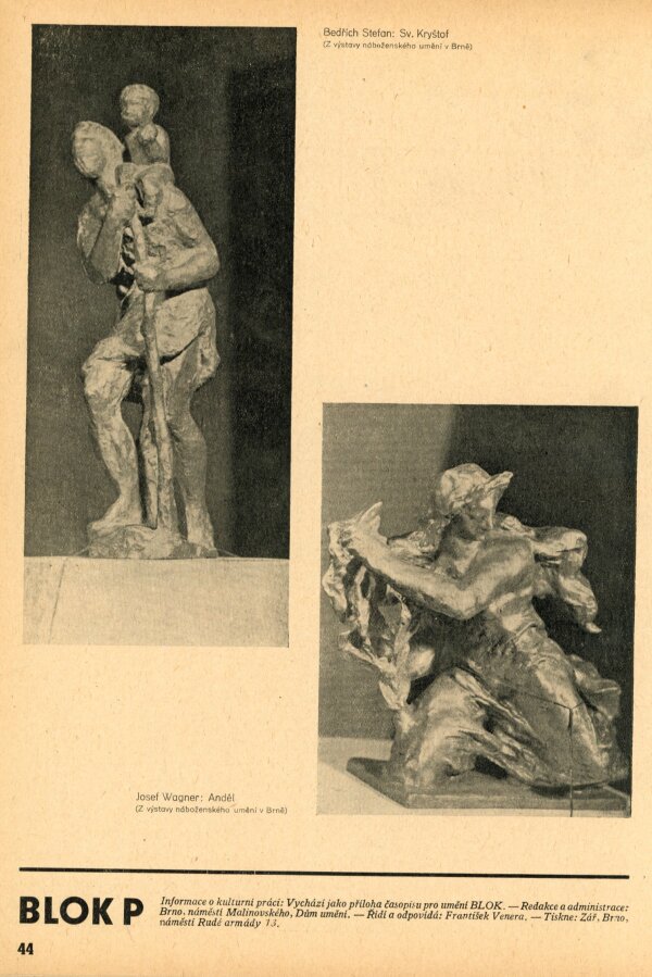 Z časopisu: Blok, časopis pro umění, ročník II, č. 2 – 3, Brno 1947, Blok Informace o kulturní práci, s. 44